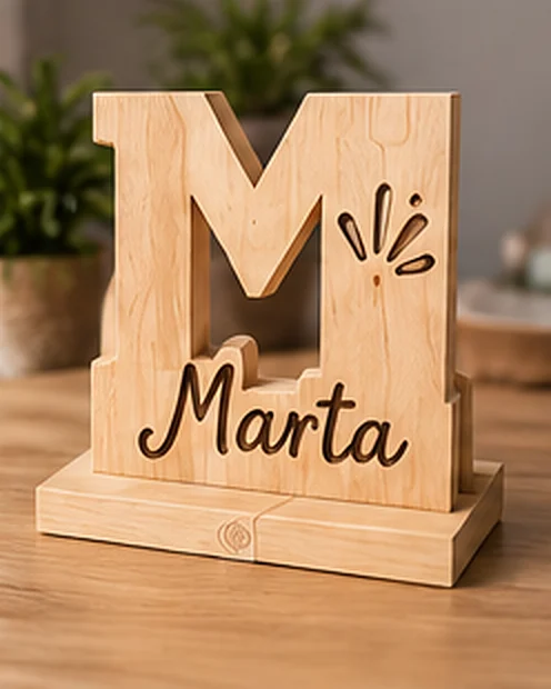 Letra de madera grabada con láser